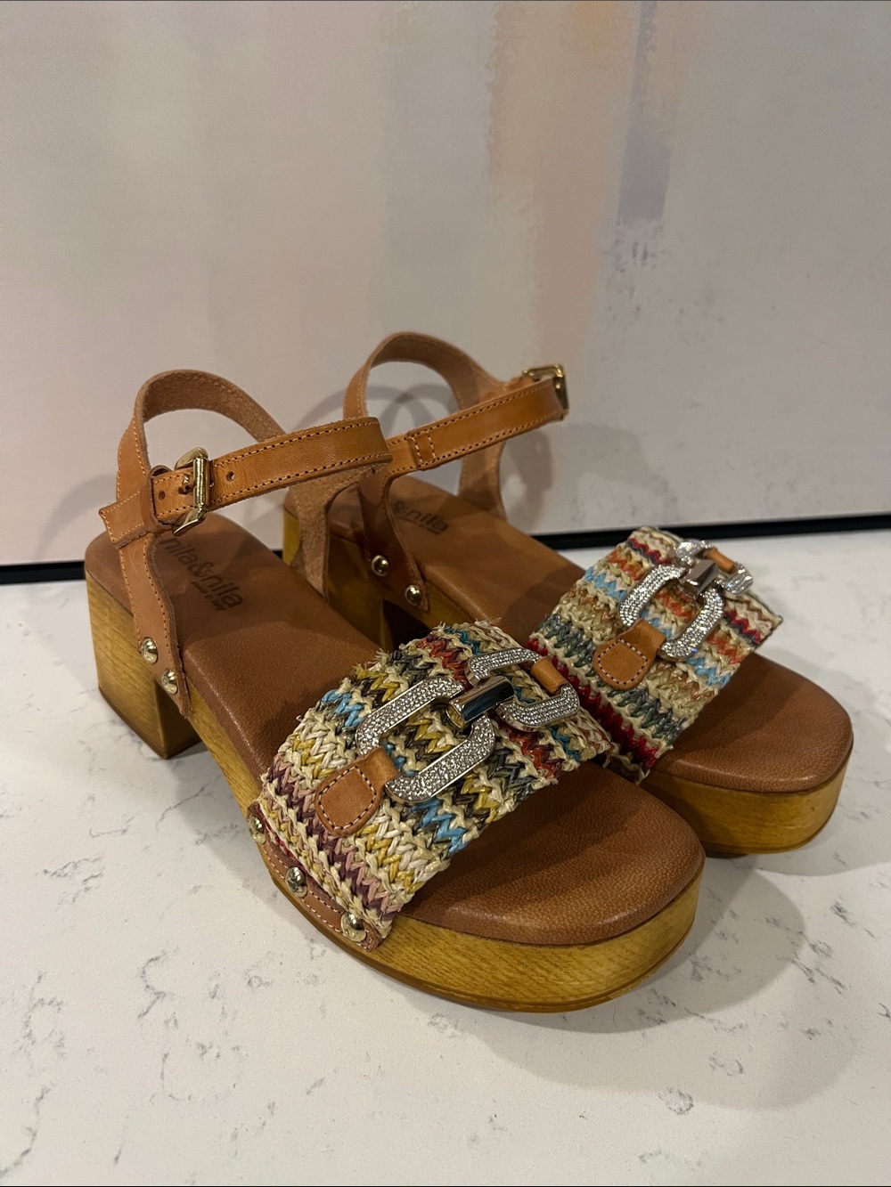 Nila & Nila Woven Platform Block Heel Sandals Size 9